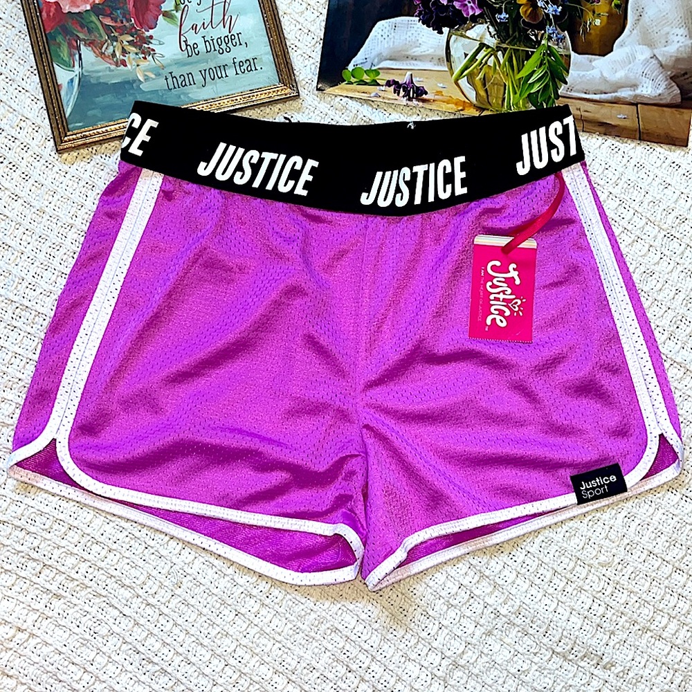 NWT Justice purple orchid sports shorts szM(juniors) stretch waist band shorts